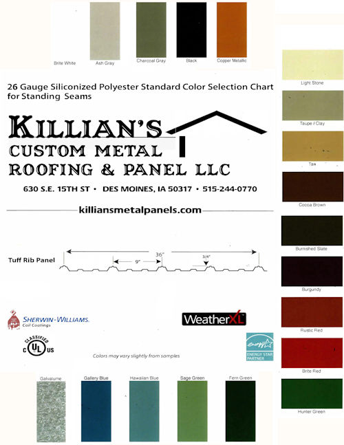 killians standing seams color chart 500w
